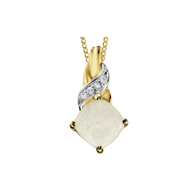 10K Yellow Gold Diamond & Opal Pendant on Chain