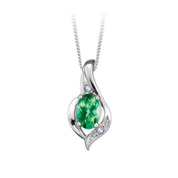 10K White Gold Emerald & Diamond Pendant on Chain