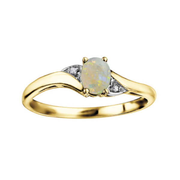 10K Yellow Gold Diamond and Opal Ring