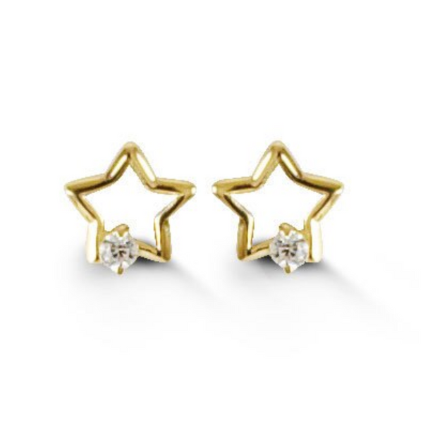 14K Yellow Gold Star Cubic Zirconia Earrings for Baby