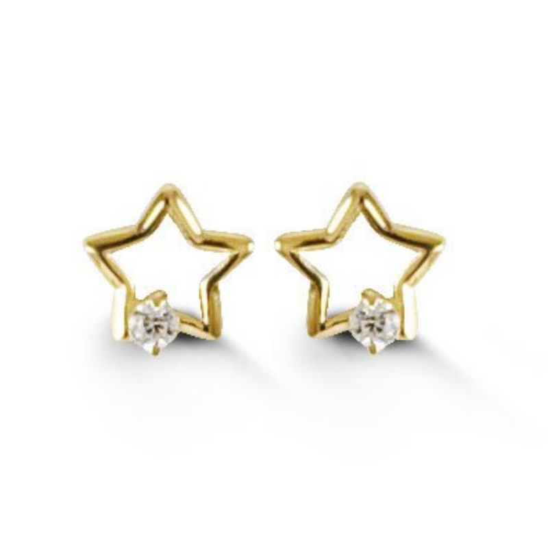 14K Yellow Gold Baby Star Cubic Zirconia Earrings