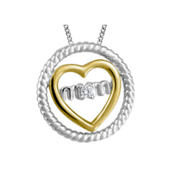 10K White & Yellow Gold Canadian Diamond "MOM" in Heart Necklace