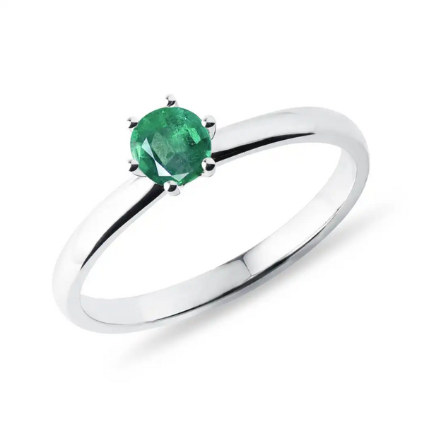 10K White Gold 6 Claw Emerald Ring