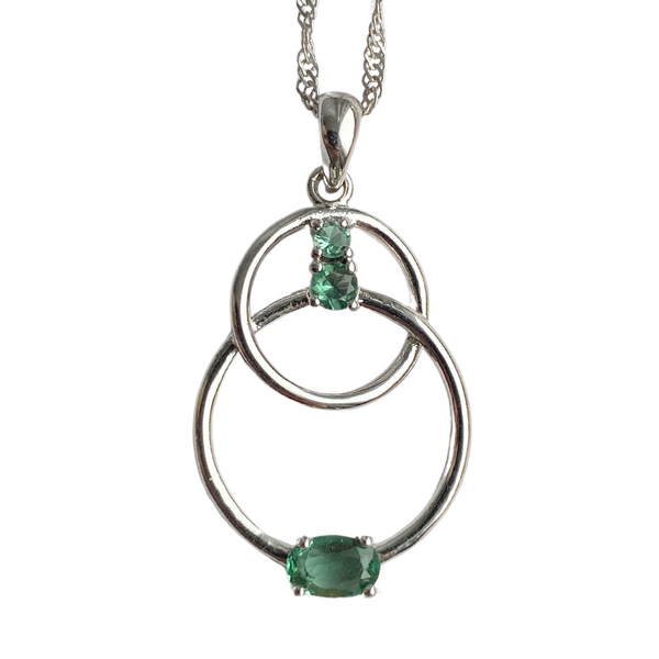 Sterling Silver Double Circle Pendant with Emerald