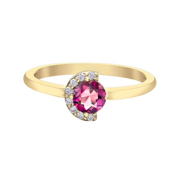 10K Yellow Gold Diamond and Pink Tourmaline Ring