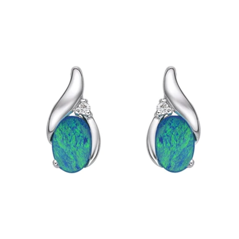 10K White Gold Diamond & Australian Opal Earrings