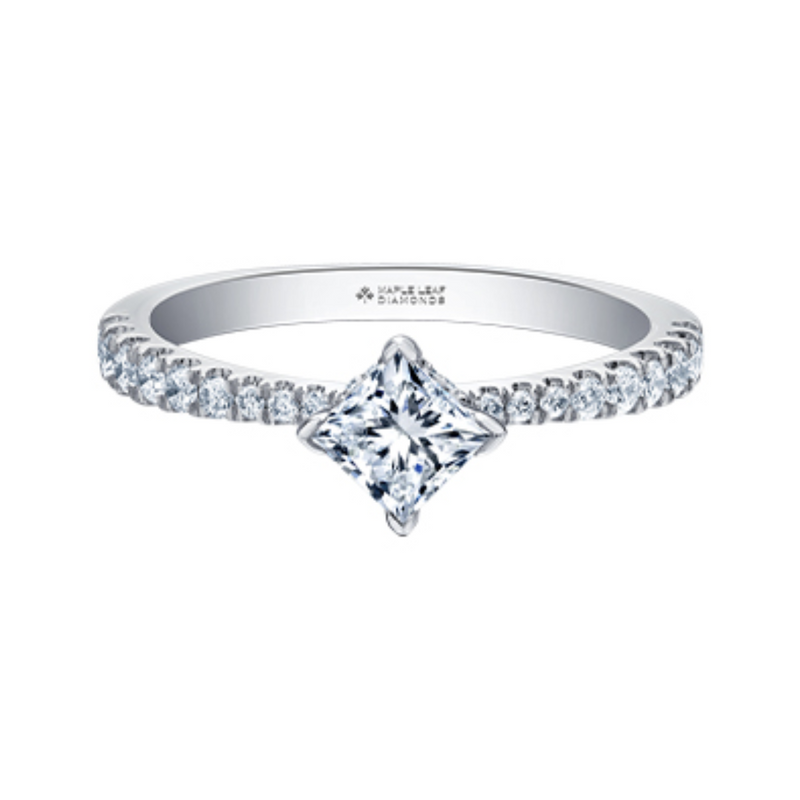 14K White Gold .868ctw Princess Cut Canadian Diamond Engagement Ring
