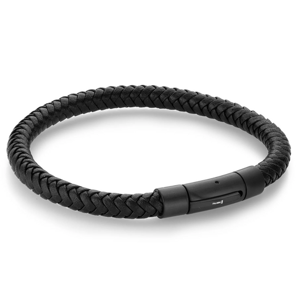 Italgem Black Leather Bracelet with Black Clasp