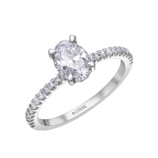 18K White Gold 1.006ctw Oval Canadian Diamond Engagement Ring with Side Diamonds