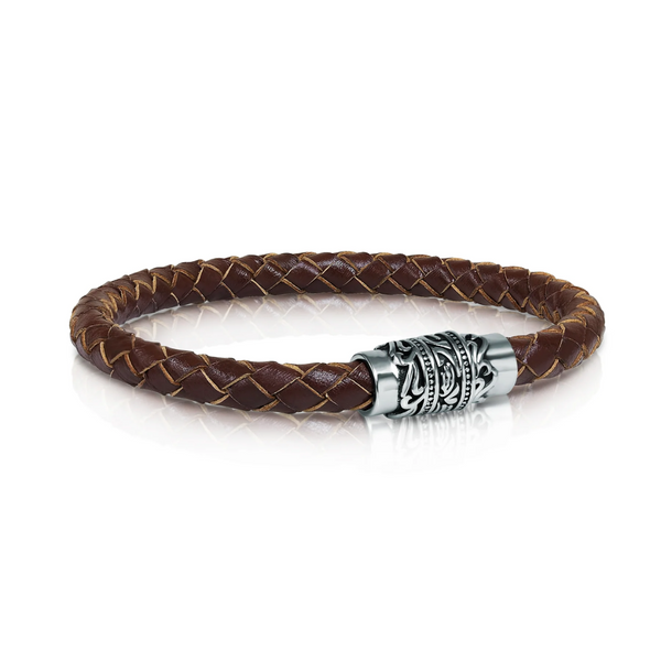 Italgem Brown Leather Bracelet with Engraved Clasp
