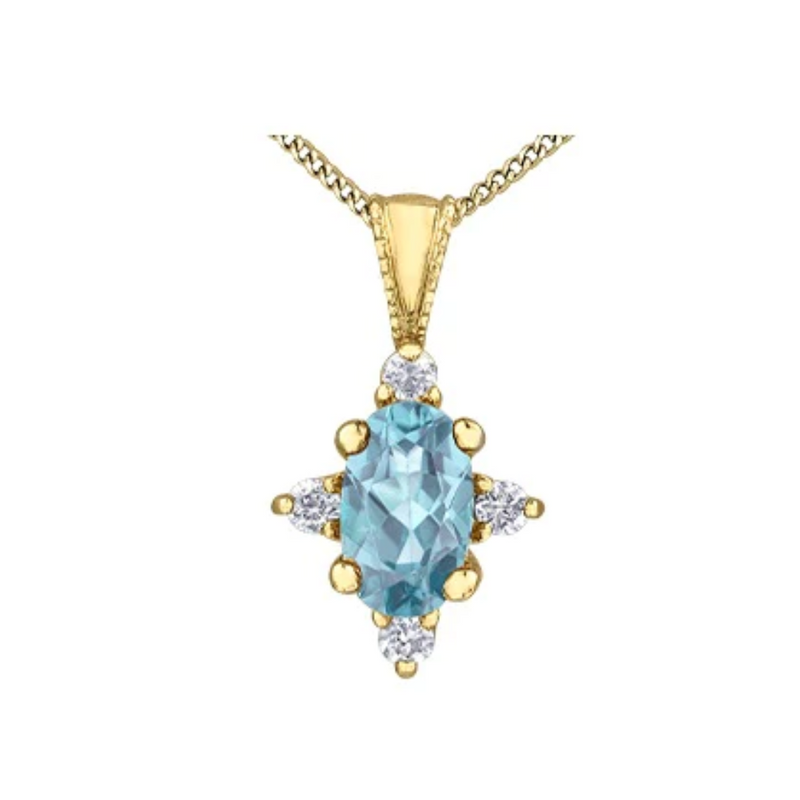 10K Yellow Gold Diamond & Aquamarine Pendant on Chain