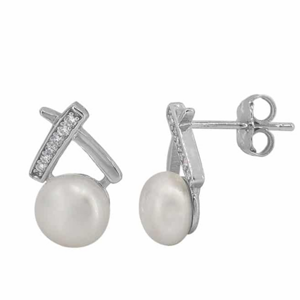 Sterling Silver Pearl & Cubic Zirconia Studs