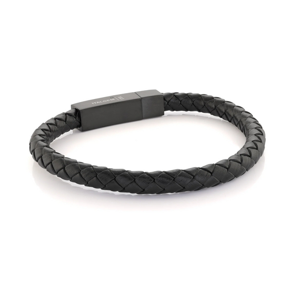 Italgem Black Leather Bracelet with Matte Black Clasp