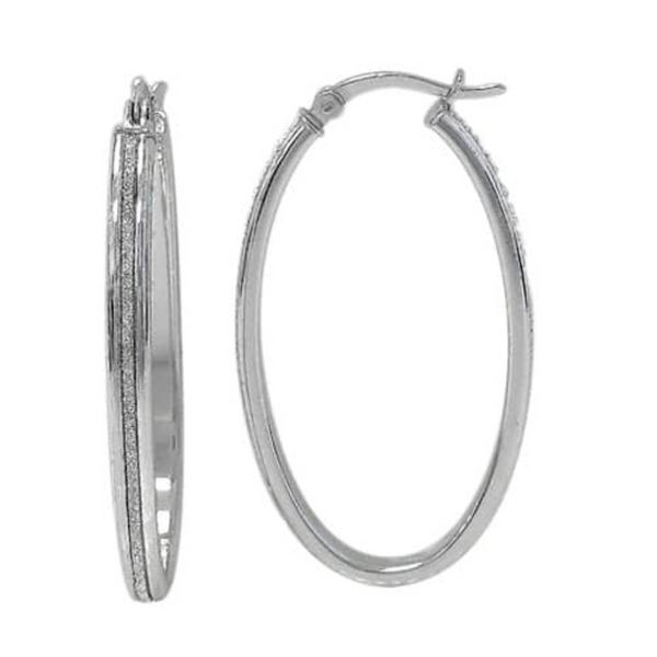 Sterling Silver Oval Hoops with Stardust Finish