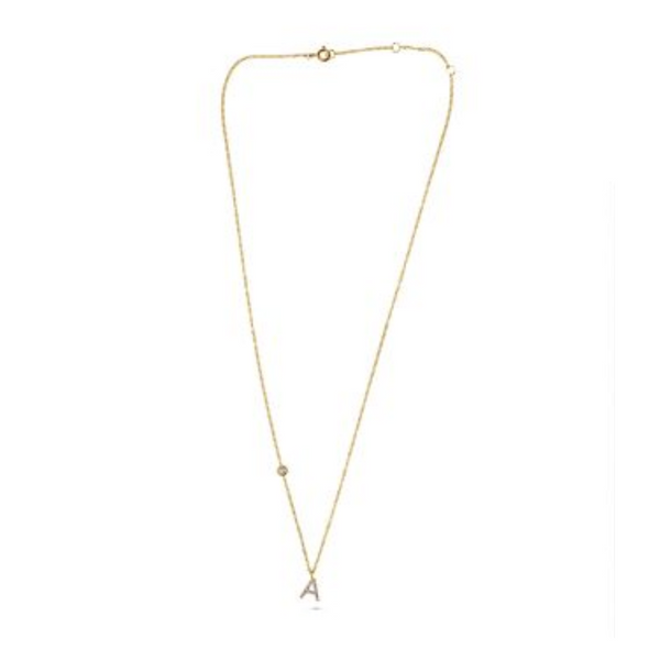 14K Yellow Gold Diamond "A" Initial Necklace with Adjustable Chain