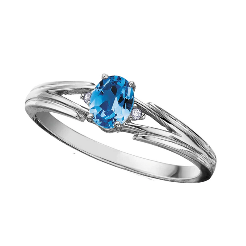 10K White Gold Diamond & Blue Topaz Ring