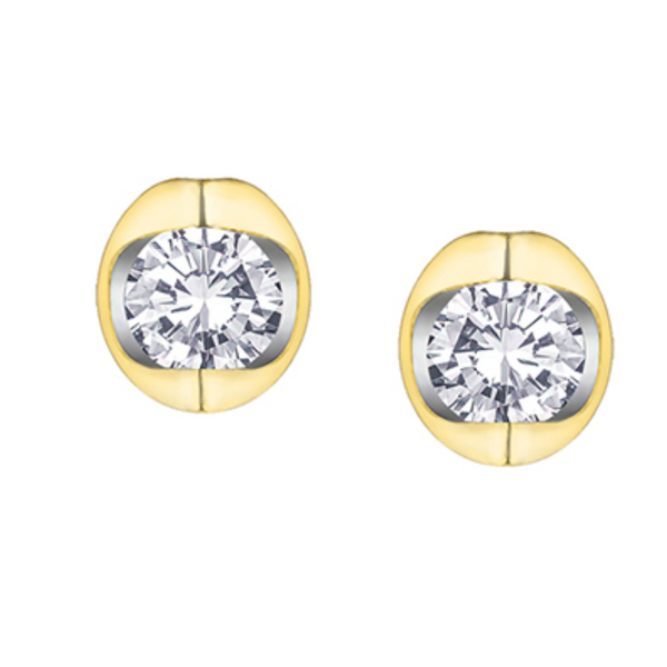 14K YG 1.00CTW  MEZZA LUNA DIAMOND STUDS