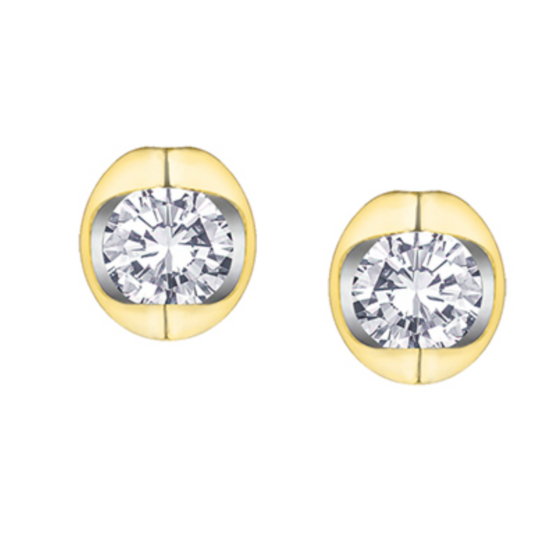 14K Yellow Gold .50ctw Diamond Mezza Luna Stud Earrings