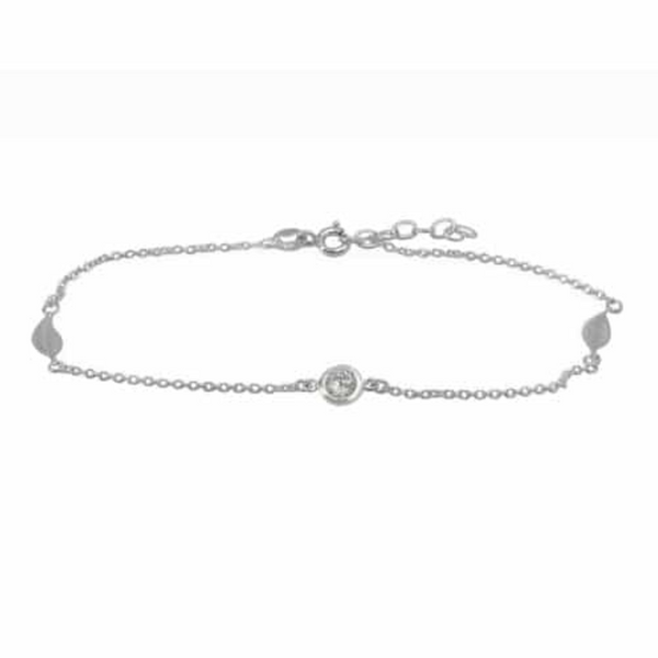 Sterling Silver Anklet with Leaf and Cubic Zirconia Charms