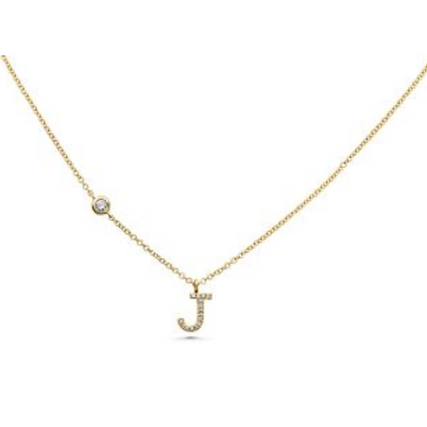 14K Yellow Gold Diamond "J" Initial Necklace with Adjustable Chain