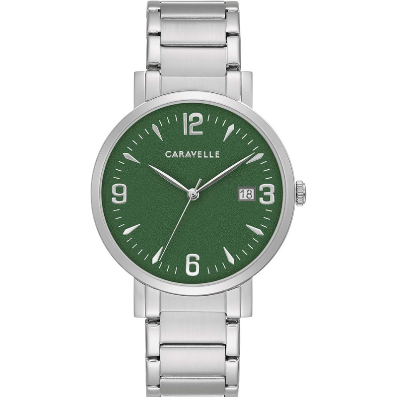 Caravelle Silver Tone Watch with Green Dial