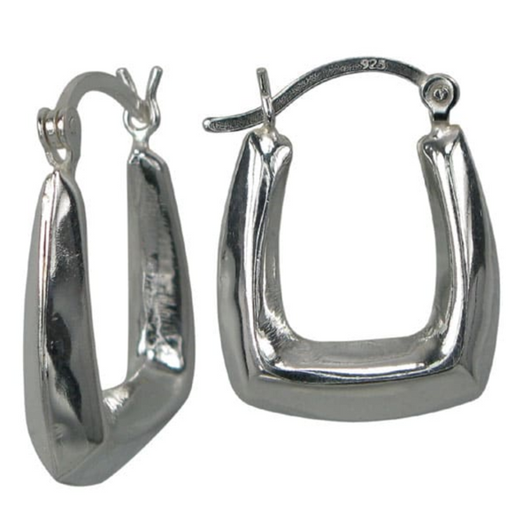 Sterling Silver Rectangular Puff Hoop Earrings