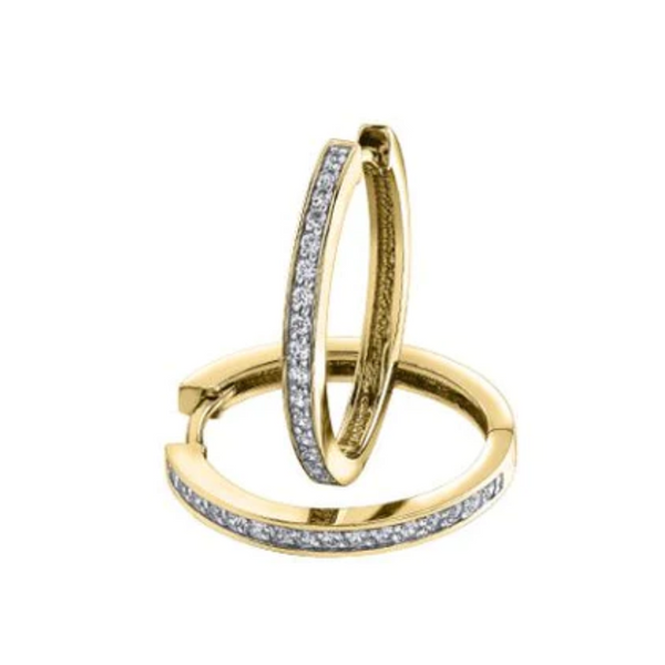 10K Yellow Gold Diamond Hoops