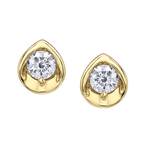 10k Yellow Gold .305ctw Canadian Round Brilliant Stud Earrings in a Pear Shaped Setting