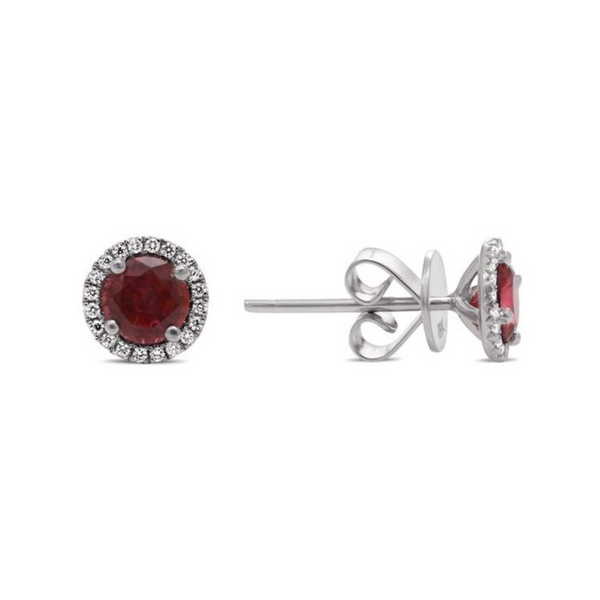 18K White Gold Diamond and Ruby Stud Earrings