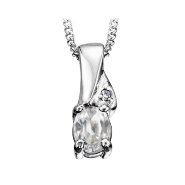 10K White Gold Diamond and White Zircon Pendant with Chain