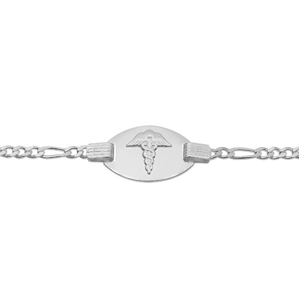 Sterling Silver 7" Figaro Link Medic Alert Bracelet