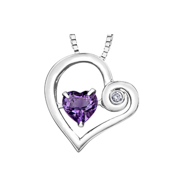 Sterling Silver Diamond and Amethyst Heart Pulse Pendant on Chain