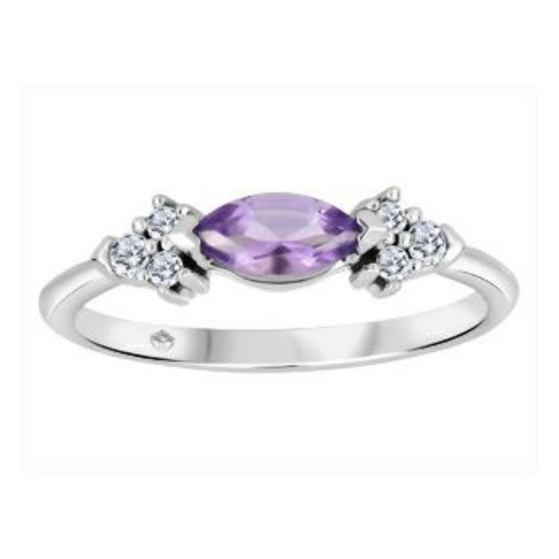 10K White Gold Canadian Diamond & Marquise Amethyst Ring