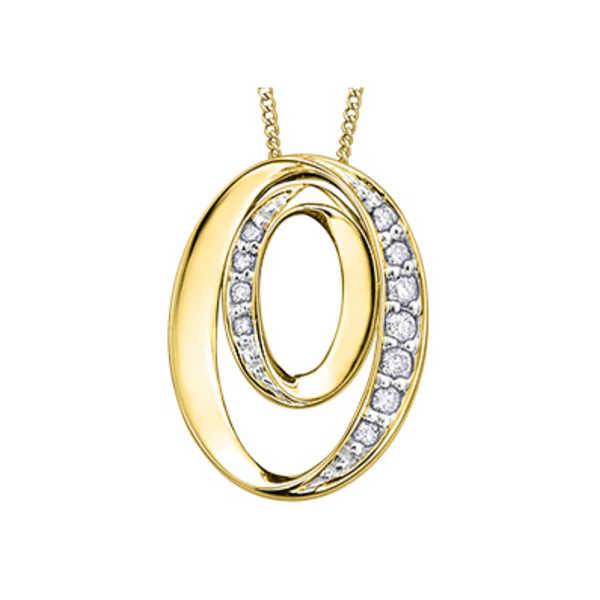 10k yellow gold diamond double oval pendant on chain