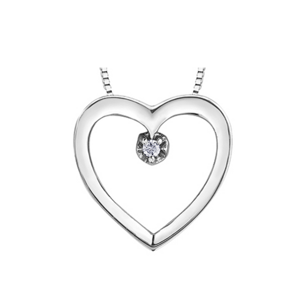 10K White Gold Diamond Heart Pendant on Chain