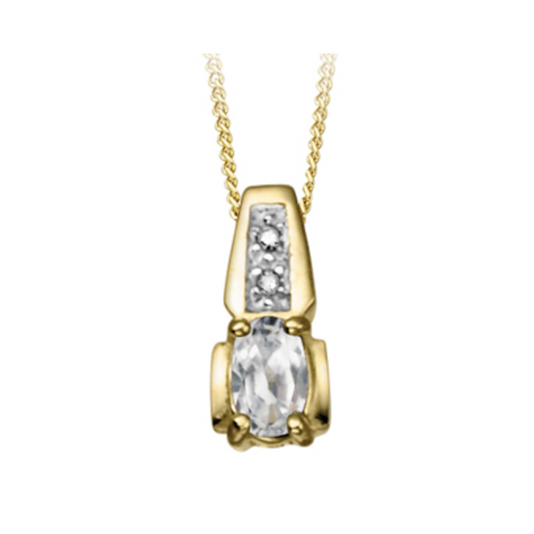 10K Yellow Gold Diamond & White Zircon Pendant with Chain