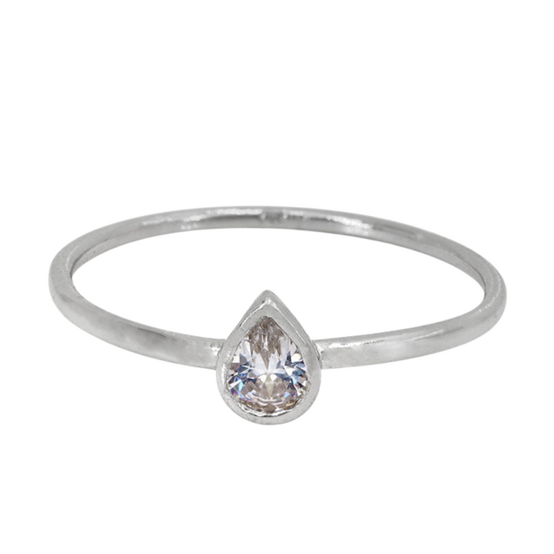 Sterling Silver Pear Shape Cubic Zirconia Ring Size 6