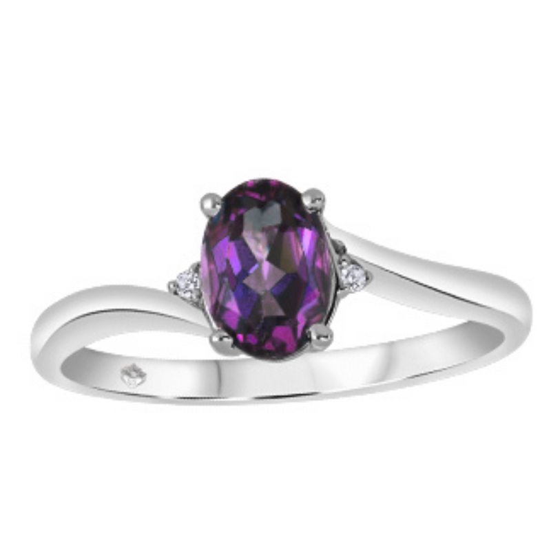 10K White Gold Diamond and Amethyst Ring