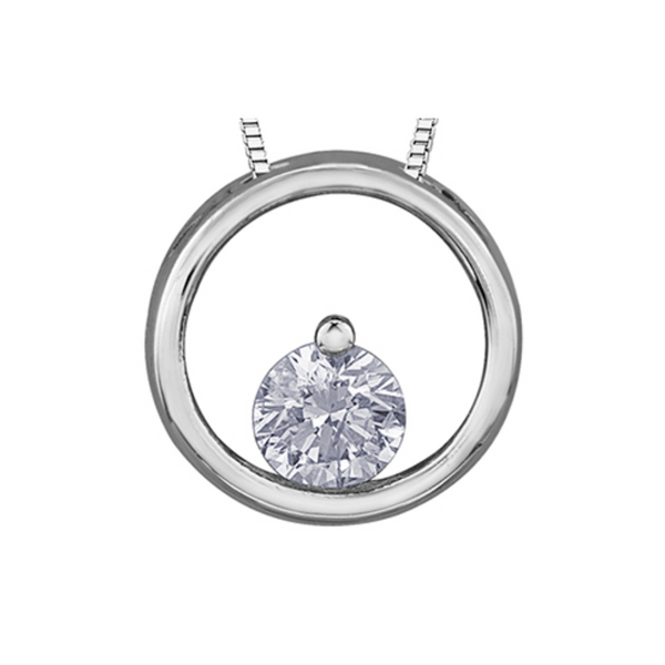 10K White Gold Diamond Circle Pendant on Chain