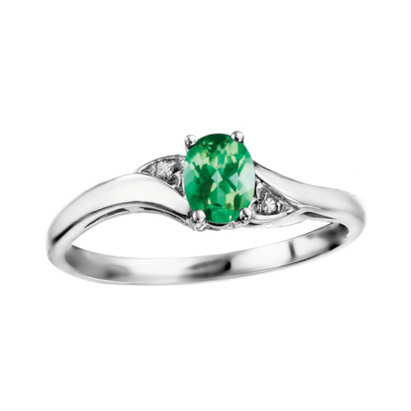 10K White Gold Diamond & Emerald Ring