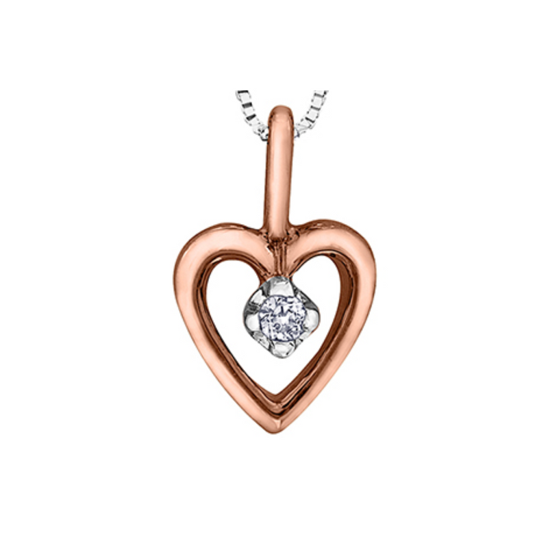 10K Rose Gold Diamond Heart Pendant on Chain
