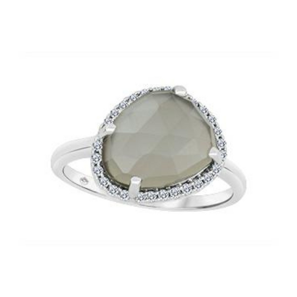 10K White Gold Diamond & Moonstone Ring
