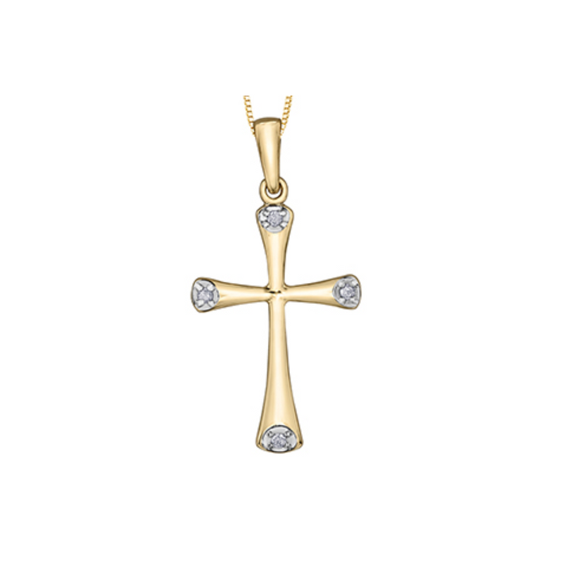 10K Yellow Gold Diamond Cross Pendant on Chain