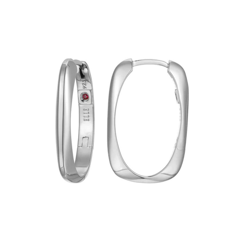 Elle "Allure" Rhodium Plated Rectangular Hoop Earrings