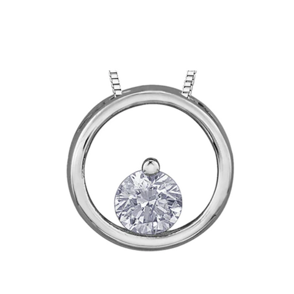 10K White Gold Diamond Circle Pendant on Chain