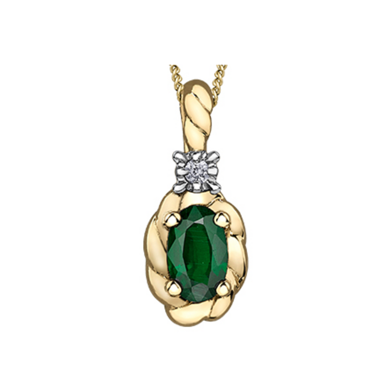 10k yellow gold diamond and emerald pendant with chain