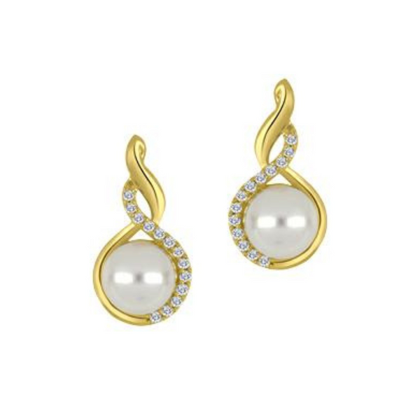 10K Yellow Gold Diamond & Pearl Earrings