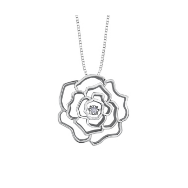 Sterling Silver Canadian Diamond Rose Pendant on Chain