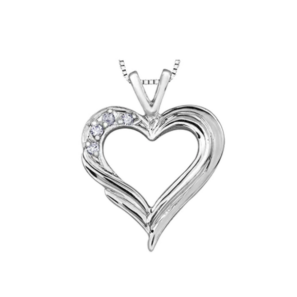 10K White Gold Diamond Heart Pendant on Chain