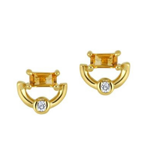10K Yellow Gold Diamond & Citrine Stud Earrings